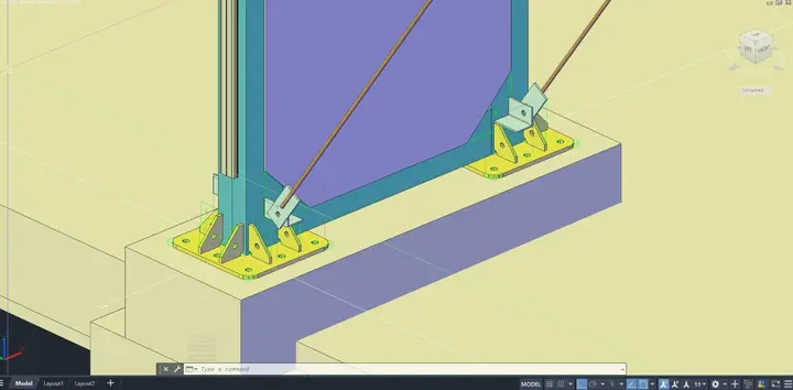 Modelo 3D de base de pilar com chumbadores