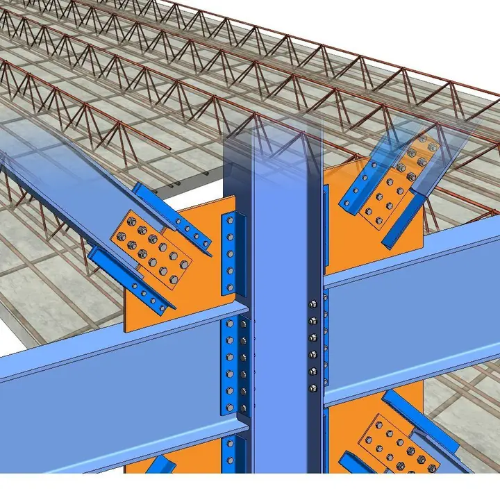 Modelo 3D de ligação parafusada entre pilar e vigas