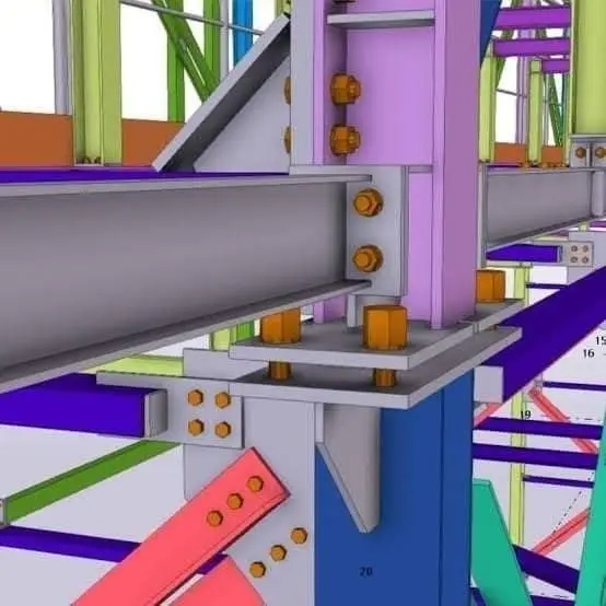Detalhe em 3D de ligações parafusadas